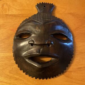 Vintage African hand carved wood tribal wall hanging mask Mahogany Malawi